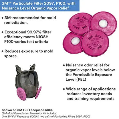 3M Respirator Kit, Full Face 6900, Reusable, Large, Plus 4 Particulate Filters 2097, P100 for Mold Remediation, Dust, Lead, Asbestos, 69097 3M